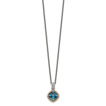 Shey Couture Sterling Silver with 14K Accent 18 Inch Antiqued CushionLondon Blue Topaz Necklace — alternate view