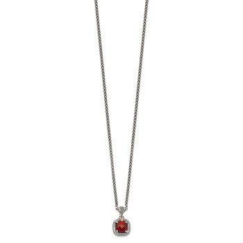 Shey Couture Sterling Silver with 14K Accent 18 Inch Antiqued Checkerboard Bezel Garnet Necklace — alternate view