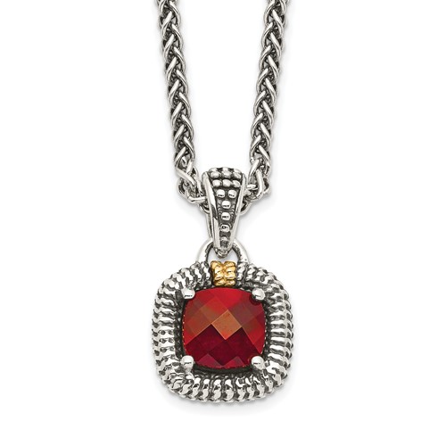 Sterling Silver Antiqued w/14ky Garnet Necklace