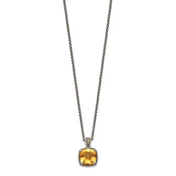 Shey Couture Sterling Silver with 14K Accent 18 Inch Antiqued Checkerboard Cushion Citrine Necklace — alternate view