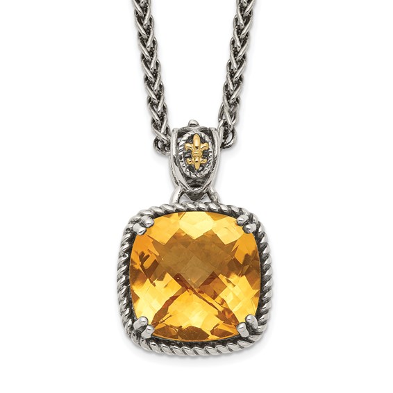 Shey Couture Sterling Silver with 14k Lab Created Checkerboard Cushion Sapphire 18 inch Necklace Shey Couture Sterling Silver with 14k Lab Created Checkerboard Cushion Sapphire 18 inch Necklace