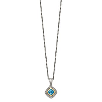 Shey Couture Sterling Silver with 14K Accent 18 Inch Antiqued Cushion Bezel Sky Blue Topaz Necklace — alternate view