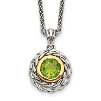 Shey Couture Sterling Silver with 14K Accent 18 Inch Antiqued Round Bezel Peridot Necklace