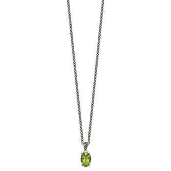 Shey Couture Sterling Silver with 14K Accent 18 Inch Antiqued Oval Peridot and Diamond Necklace — alternate view