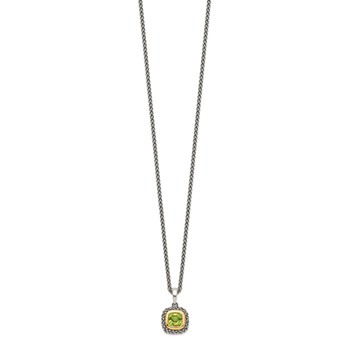 Shey Couture Sterling Silver with 14K Accent 18 Inch Antiqued Cushion Bezel Peridot Necklace — alternate view