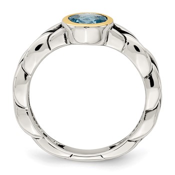 Shey Couture Sterling Silver with 14K Accent Antiqued Round Bezel Sky Blue Topaz Ring — alternate view