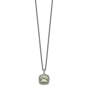 Shey Couture Sterling Silver with 14K Accent 18 Inch Antiqued Cushion Green Quartz Necklace — alternate view