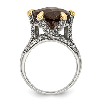 Shey Couture Sterling Silver with 14K Accent Antiqued Trillion Checkerboard Smoky Quartz Ring — alternate view