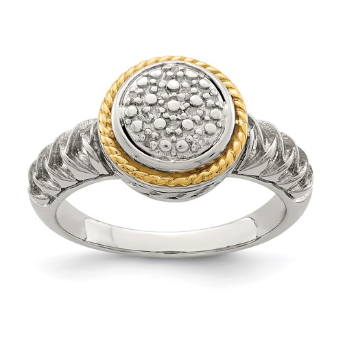 Sterling Silver Rhodium-plated w/ 14k Polished Diamond Ring