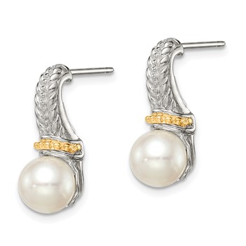 Shey Couture Sterling Silver Rhodium-plated with 14K Accent 7-8mm Freshwater Cultured Pearl Post Dangle Earrings — alternate view