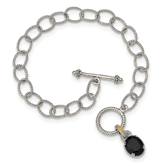 Black Accent Bracelet 7.5 with Couture Sterling Rhodium-plated 14K Onyx Quality Shey Gold - Toggle Inch Silver
