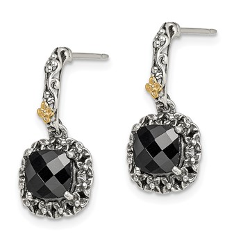 Shey Couture Sterling Silver with 14K Accent Antiqued Checkerboard-cut Black Onyx Post Dangle Earrings — alternate view