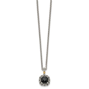 Shey Couture Sterling Silver with 14K Accent 18 Inch Antiqued Checkerboard-cut Black Onyx Necklace — alternate view