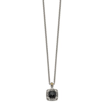 Shey Couture Sterling Silver with 14K Accent 18 Inch Antiqued Checkerboard-cut Black Onyx Necklace — alternate view