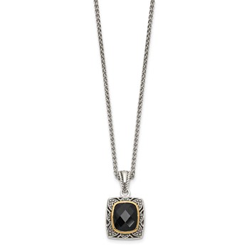 Shey Couture Sterling Silver with 14K Accent 18 Inch Antiqued Checkerboard-cut Black Onyx Necklace — alternate view