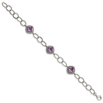 Shey Couture Sterling Silver with 14K Accent 7.5 Inch Cushion Amethyst Bracelet — alternate view