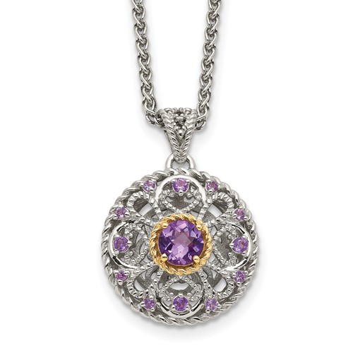 Sterling Silver Antiqued w/ 14K Accent Amethyst Necklace