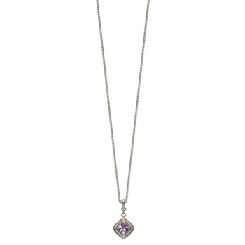 Shey Couture Sterling Silver with 14K Accent 18 Inch Antiqued Cushion Amethyst and Diamond Necklace — alternate view