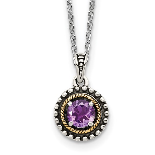 Sterling Silver Antiqued w/ 14K Accent Amethyst Necklace