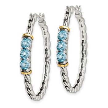 Shey Couture Sterling Silver with 14K Accent Antiqued Round Light Swiss Blue Topaz Hoop Earrings — alternate view