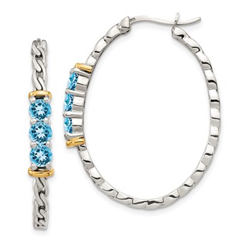 Shey Couture Sterling Silver with 14K Accent Antiqued Round Light Swiss Blue Topaz Hoop Earrings