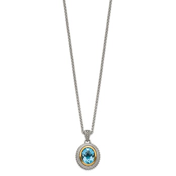 Shey Couture Sterling Silver with 14K Accent 18 Inch Antiqued Oval Bezel Light Swiss Blue Topaz Necklace — alternate view