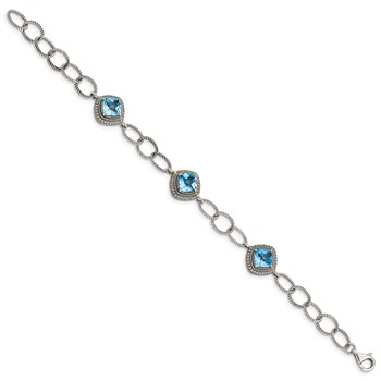 Shey Couture Sterling Silver with 14K Accent 7.5 Inch Antiqued Cushion Light Swiss Blue Topaz Bracelet — alternate view
