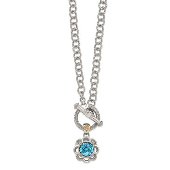 Shey Couture Sterling Silver Rhodium-plated with 14K Accent 18 Inch Round Light Swiss Blue Topaz and Diamond Toggle Necklace — alternate view