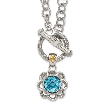 Shey Couture Sterling Silver Rhodium-plated with 14K Accent 18 Inch Round Light Swiss Blue Topaz and Diamond Toggle Necklace