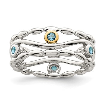 Shey Couture Sterling Silver Rhodium-plated with 14K Accent Light Swiss Blue Topaz Ring