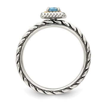 Shey Couture Sterling Silver with 14K Accent Antiqued Emerald-cut Light Swiss Blue Topaz Ring — alternate view
