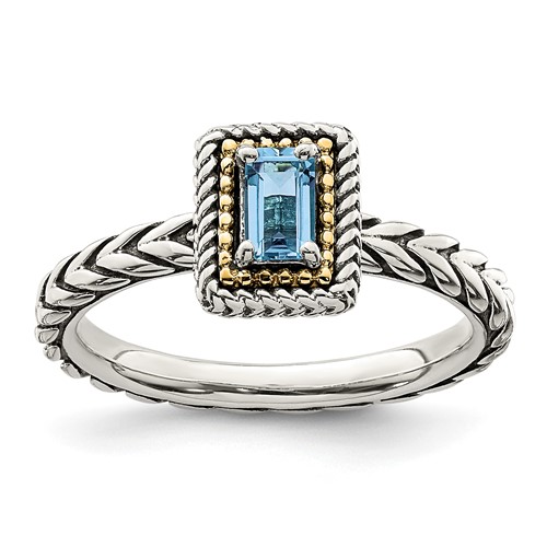 Sterling Silver w/14k Accent Antiqued Light Swiss Blue Topaz Ring