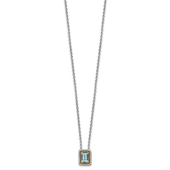 Shey Couture Sterling Silver with 14K Accent 18 Inch Emerald-cut Antiqued Light Swiss Blue Topaz Necklace — alternate view