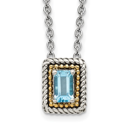 Sterling Silver w/14k Accent Antiqued Light Swiss Blue Topaz Necklace