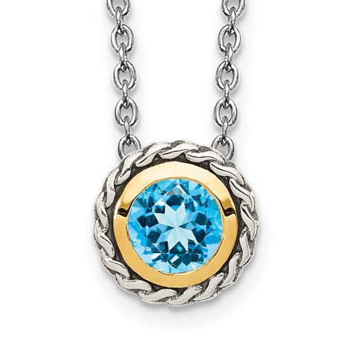 Sterling Silver w/14k Accent Antiqued Light Swiss Blue Topaz Slide