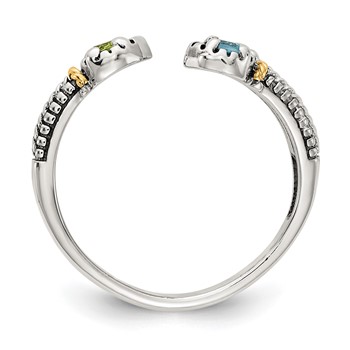 Shey Couture Sterling Silver with 14K Accent Antiqued .22Round Light Swiss Blue Topaz and .12Round Peridot Ring — alternate view