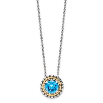 Shey Couture Sterling Silver with 14K Accent 18 Inch Antiqued Round Light Swiss Blue Topaz Round Necklace — alternate view