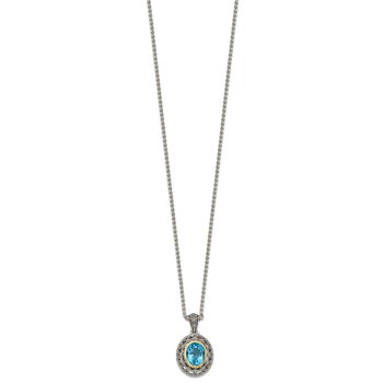 Shey Couture Sterling Silver with 14K Accent 18 Inch Antiqued Light Swiss Blue Topaz Oval Necklace — alternate view