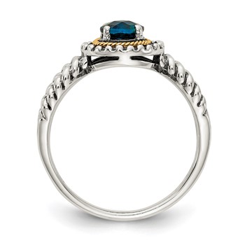 Shey Couture Sterling Silver with 14K Accent Antiqued Round London Blue Topaz Ring — alternate view