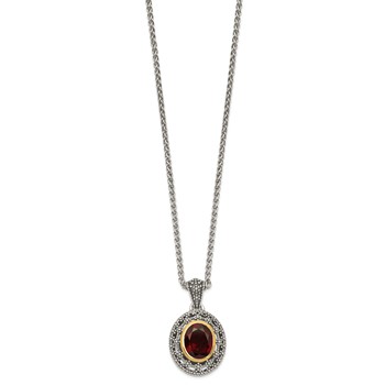 Shey Couture Sterling Silver with 14K Accent 18 Inch Antiqued Oval Garnet Necklace — alternate view