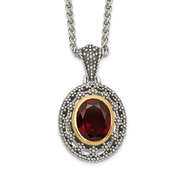 Shey Couture Sterling Silver with 14K Accent 18 Inch Antiqued Oval Garnet Necklace