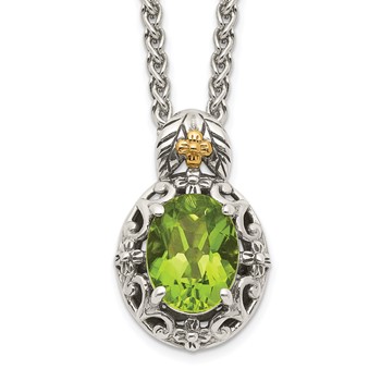 Shey Couture Sterling Silver with 14K Accent 18 Inch Antiqued Oval Peridot Necklace