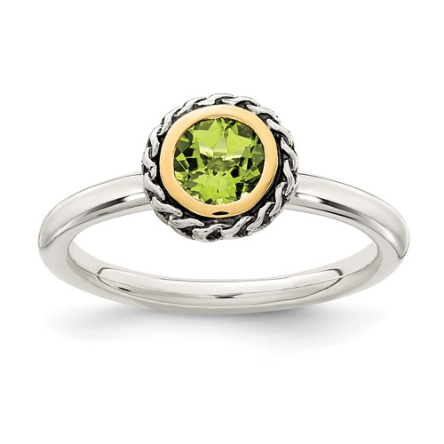 Sterling Silver w/14k Accent Antiqued Polished Peridot Ring