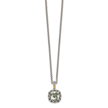 Shey Couture Sterling Silver with 14K Accent 18 Inch Antiqued Cushion Green Quartz Necklace — alternate view