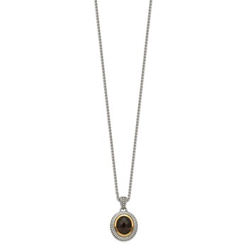 Shey Couture Sterling Silver with 14K Accent 18 Inch Antiqued Oval Bezel Smoky Quartz Necklace — alternate view
