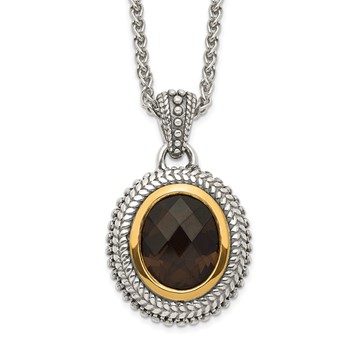 Shey Couture Sterling Silver with 14K Accent 18 Inch Antiqued Oval Bezel Smoky Quartz Necklace