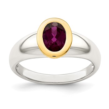 Shey Couture Sterling Silver Rhodium-plated with 14K Accent Oval Bezel Rhodolite Garnet Oval Ring