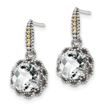 Shey Couture Sterling Silver with 14K Accent Antiqued Round White Topaz Dangle Post Earrings — alternate view