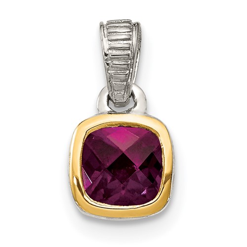 Sterling Silver Rhod-plated w/14k Accent Rhodolite Garnet Pendant