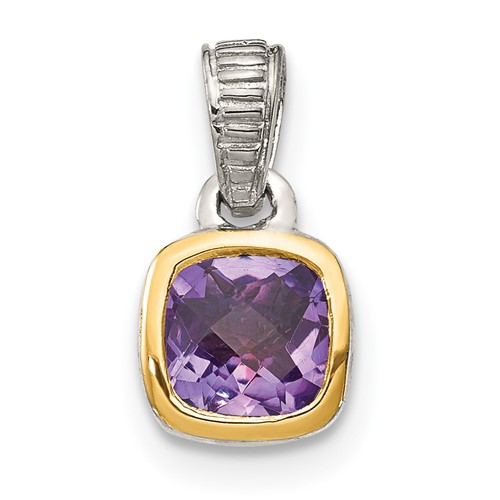 Sterling Silver Rhodium-plated w/14k Accent Amethyst Pendant